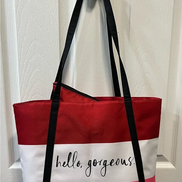 Clinique x kate spade Red, White & Pink Striped Tote with Matching Pouch - Picture 4 of 7